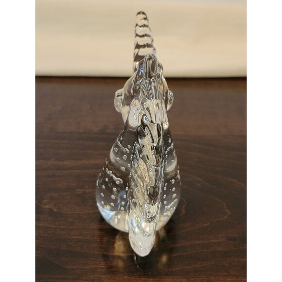 Handcrafted Clear Glass Unicorn Figurine Paperweight Controlled Bubbles 4" Tall - Picture 4 of 7